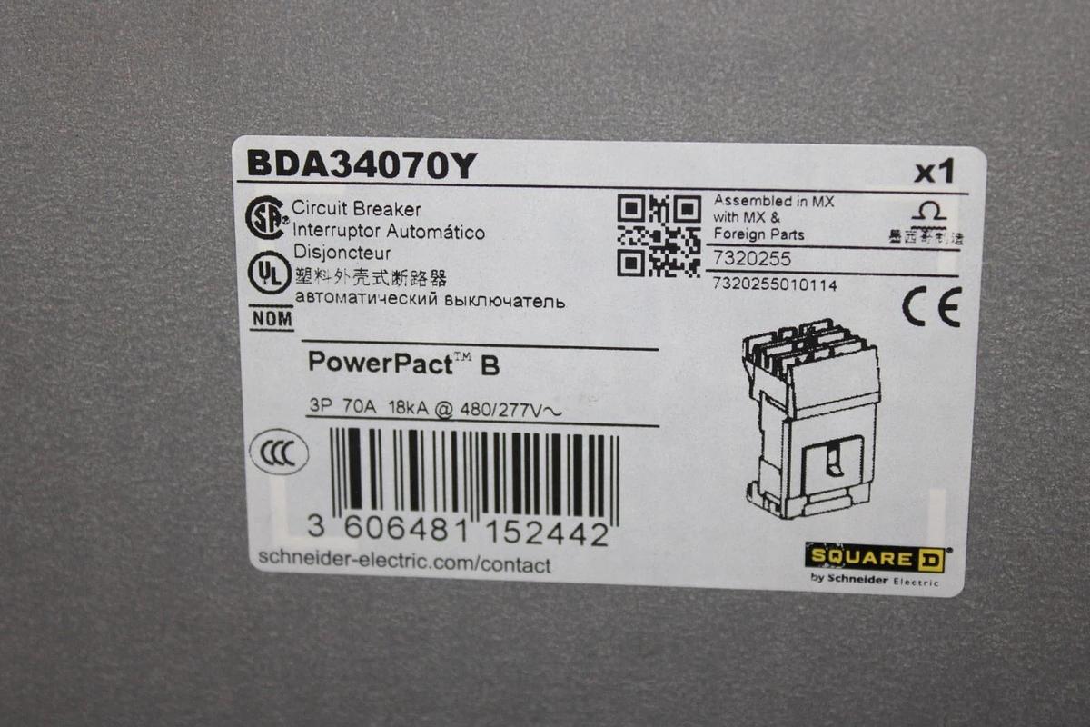 NIB SQUARE D POWERPACT I-LINE CIRCUIT BREAKER BDA34070Y 70 AMP 480/277V 3-POLE
