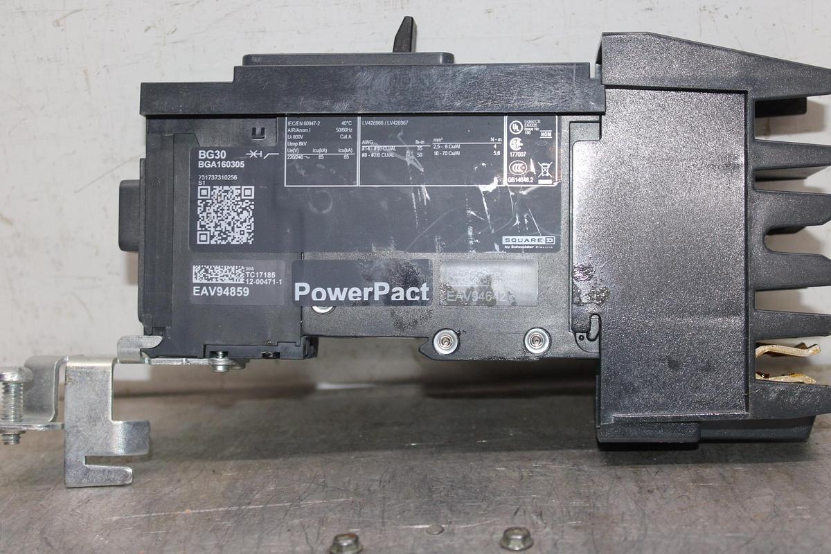 Used SQUARE D POWERPACT I-LINE CIRCUIT BREAKER BGA160303 30 AMP B-POLE 277 VAC