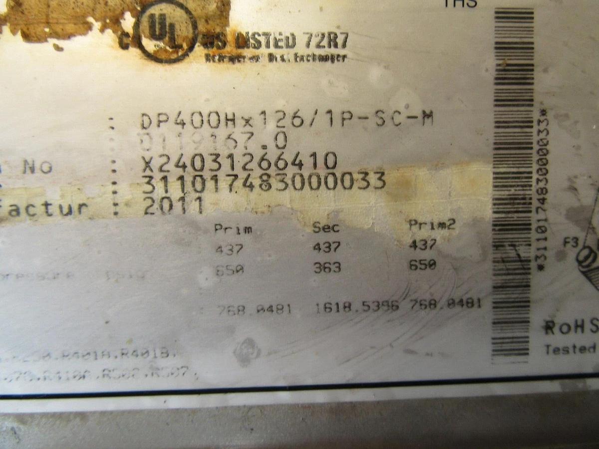 Used SWEP DP400H X 136/1P-SC-M TRUE DUAL CHILLER EVAPORATOR 316 STAINLESS 126 PLATES