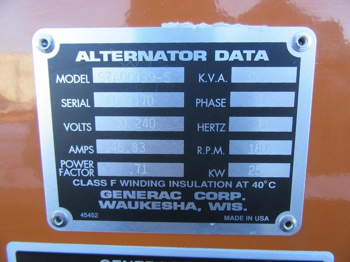 Used 25 KW GENERATOR GENERAC NATURAL GAS LP PROPANE 120/240V 1 PH SG025 270 HRS VIDEO