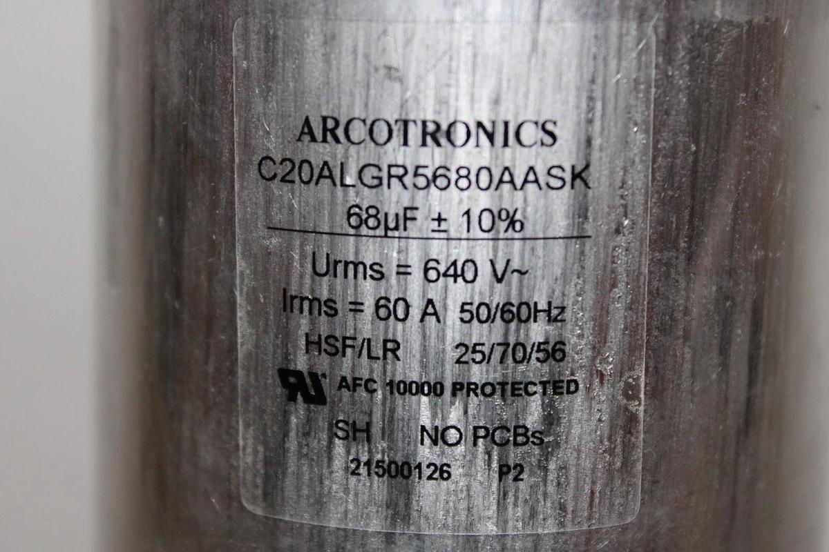 Used ARCOTRONICS C20ALGR5680AASK 68uF 680 VAC 60 AMP HSF/LR 50/60 HZ