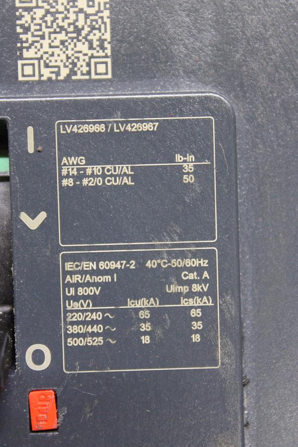 Used SQUARE D I-LINE CIRCUIT BREAKER FA34100 SERIES 2 100 AMP 480 VAC 3-POLE