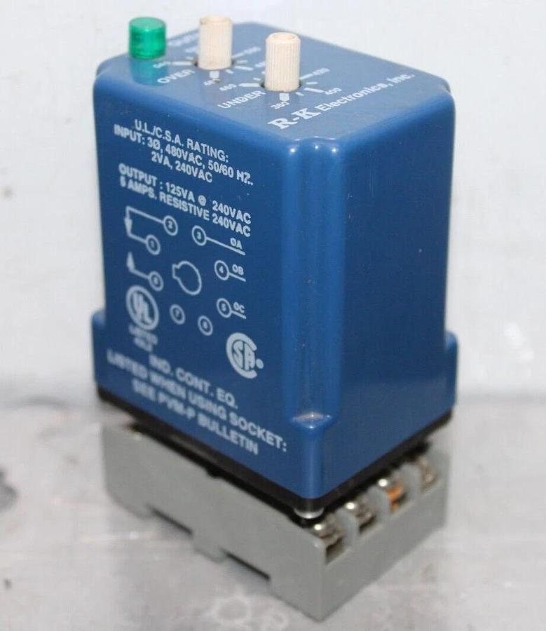 Used R-K ELECTRONICS 3-PHASE VOLTAGE RELAY PVM-480A-200P 480 VAC 2 VA **WARRANTY**