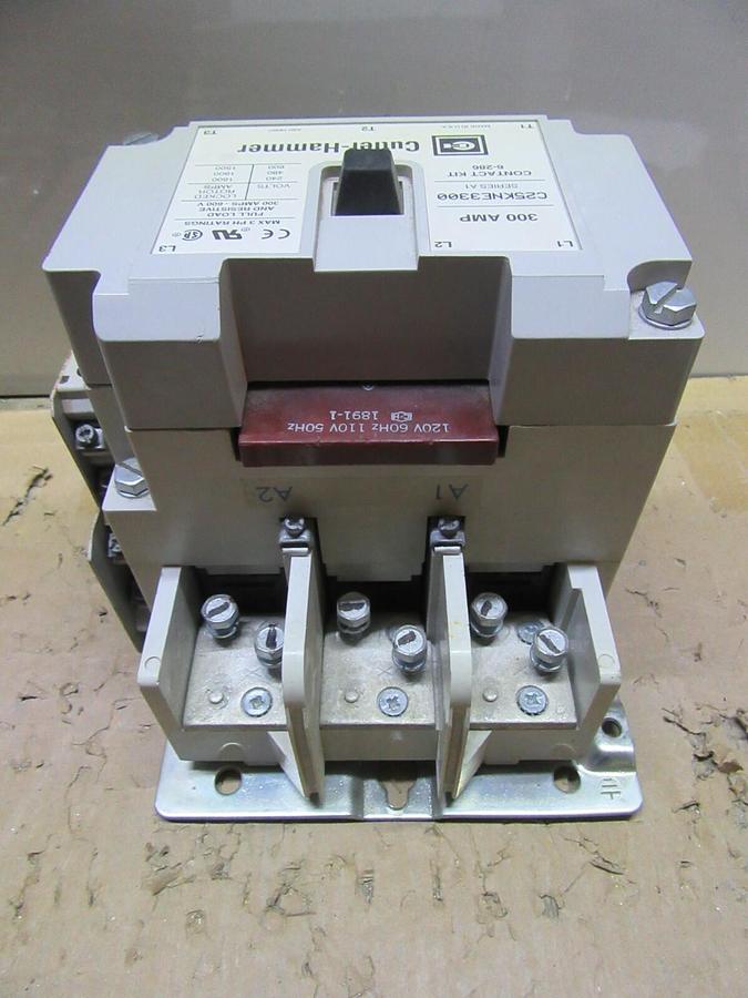 Used CUTLER HAMMER CONTACTOR C25KNE3300 300 AMP 600 VAC 3-PHASE COIL: 110/120 V