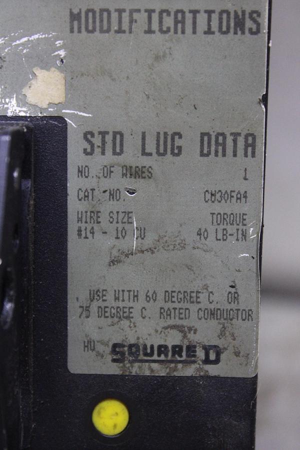 Used SQUARE D POWERPACT I-LINE CIRCUIT BREAKER HDA36030 30 AMP 600 VAC 3-POLE