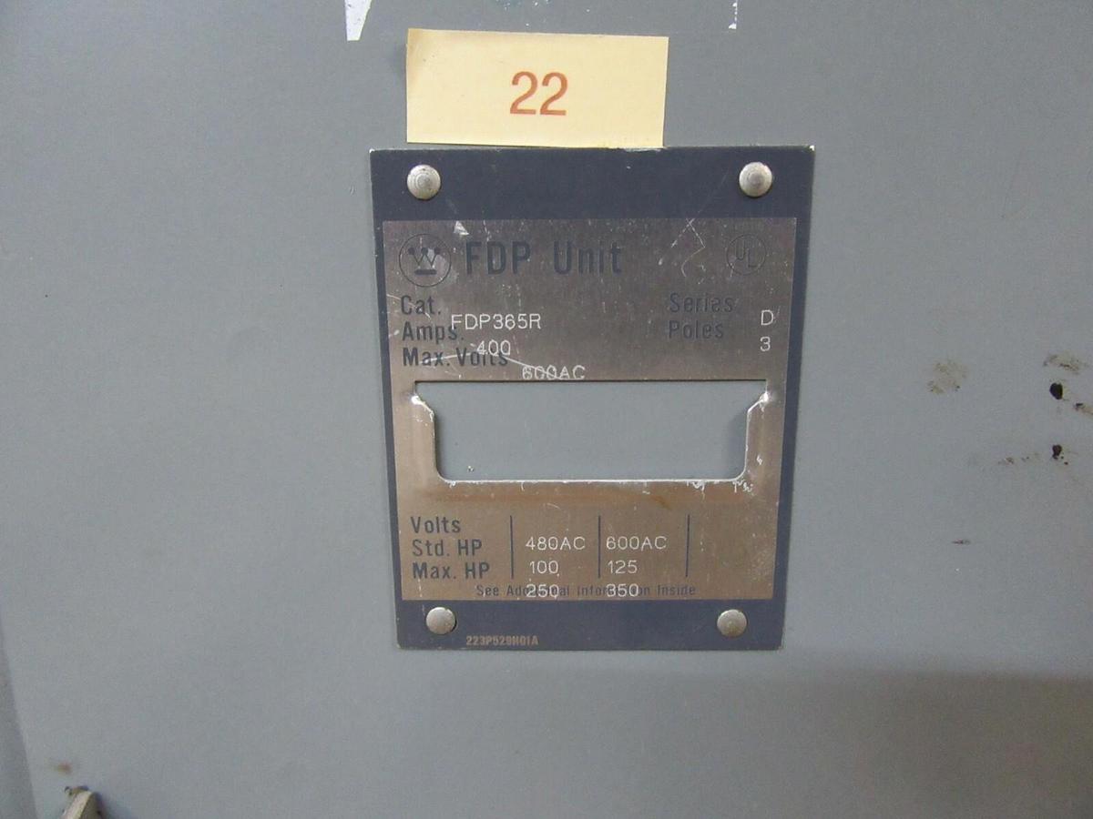 Used WETINGHOUSE FUSE PANELBOARD SWITCH  FDP365R 400 AMP 600 VAC 350 HP 3-POLE