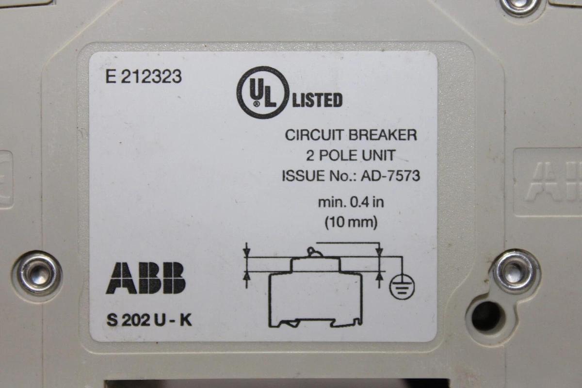 Used ABB CIRCUIT BREAKER S202U-K15 277/480 VAC 2-POLE **WARRANTY INCLUDED**