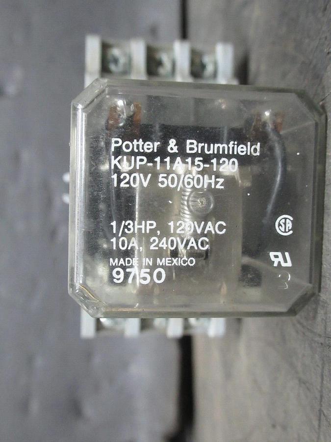 Used LOT OF 2 POTTER & BRUMFIELD RELAY KUP-11A15-120 120/240 VOLT 10 AMP 1/3 HP