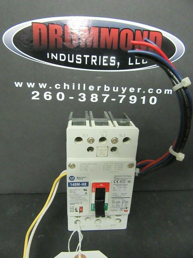 Used 50 AMP ALLEN BRADLEY 140M-H8 BREAKER 140M-H8P-C50 3 POLE 480 VAC W/ AUX SWITCH