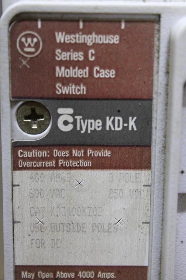 Used CUTLER HAMMER KD-K CIRCUIT BREAKER KD3400KZ02 400 AMP 600 VAC 3-POLE