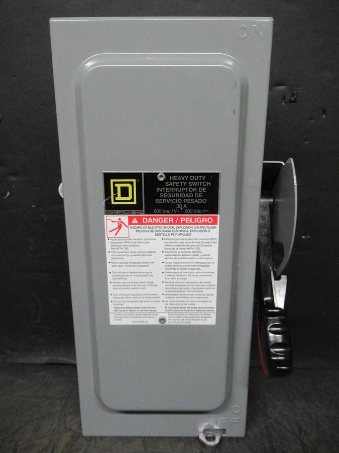 Used SQUARE D SAFETY SWITCH HU361 30 AMP 600 VAC 30 HP 3-POLE TYPE 1 ENCLOSURE