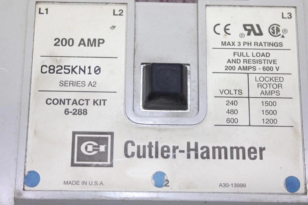 Used 200 AMP CUTLER HAMMER CONTACTOR C825KN10 600 VAC 3 PHASE COIL: 120V **WARRANTY**