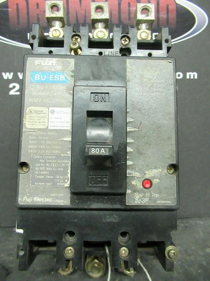Used 80 AMP FUJI ELECTRIC BREAKER BU-ESB3080 600 VAC 3 POLE