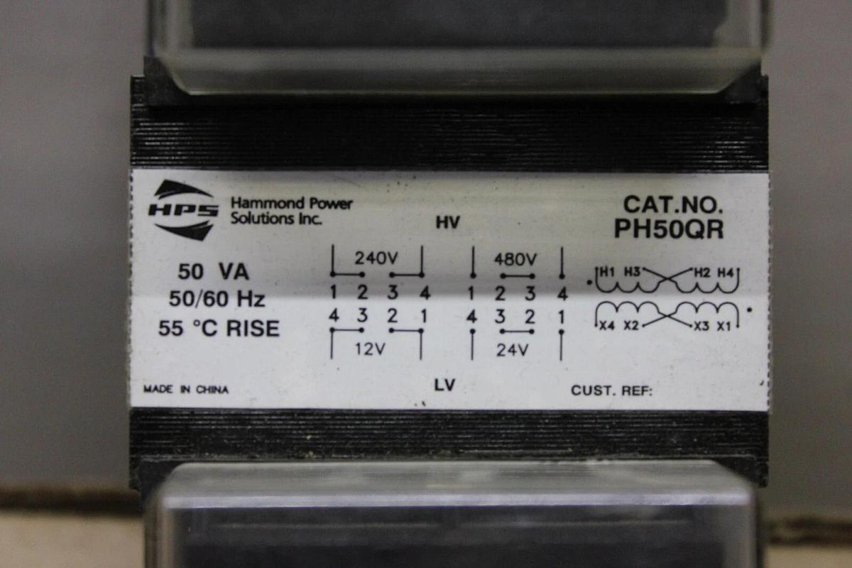 Used HAMMOND TRANSFORMER PH50QR 50 VA PRI: 240/480V SEC: 12/24V 50/60 HZ