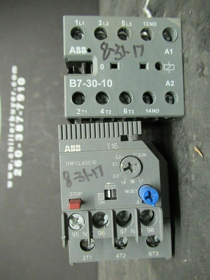 Used ABB STARTER B7-30-10 16 AMP 600 VAC 5 HP W/ T16-2.3 MANUAL MOTOR STARTER