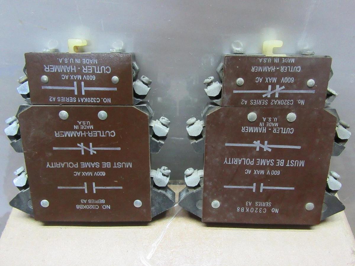 Used LOT OF 2 CUTLER-HAMMER AUXILIARY CONTACTS C320KB8 W/ C320KA2