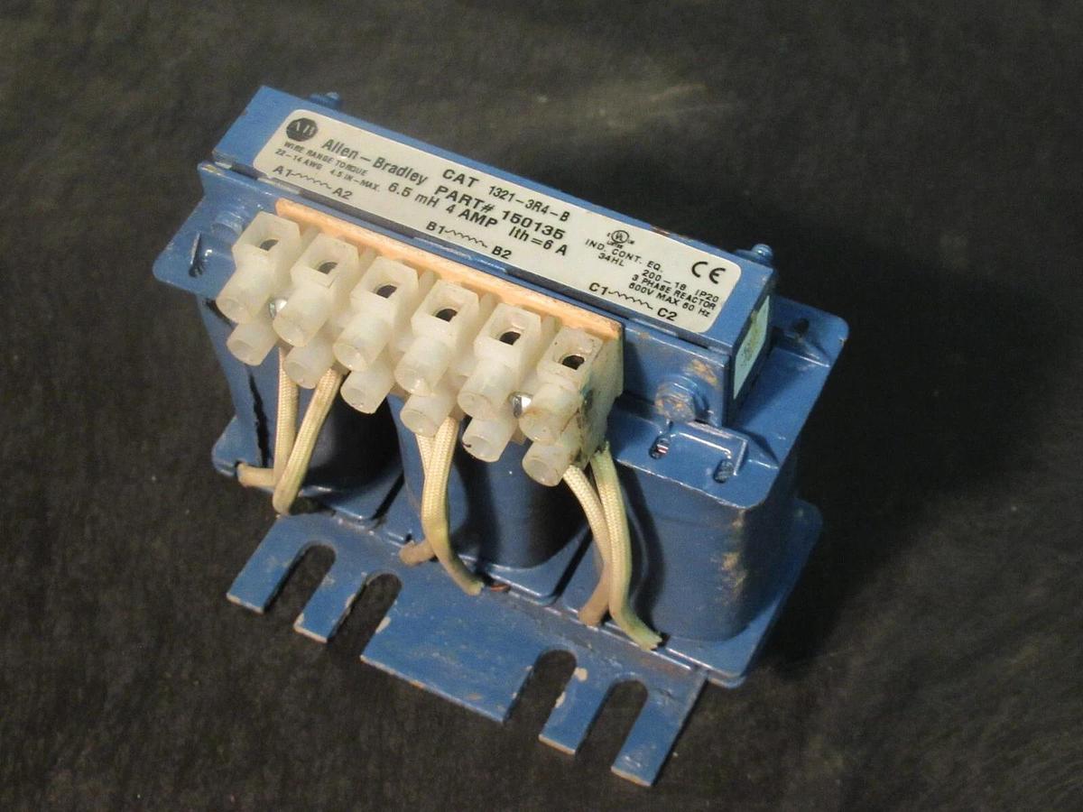 Used ALLEN BRADLEY 3 PHASE REACTOR CAT# 1321-3R4-B P/N: 150135 6.5 mH 4 A 600 V MAX