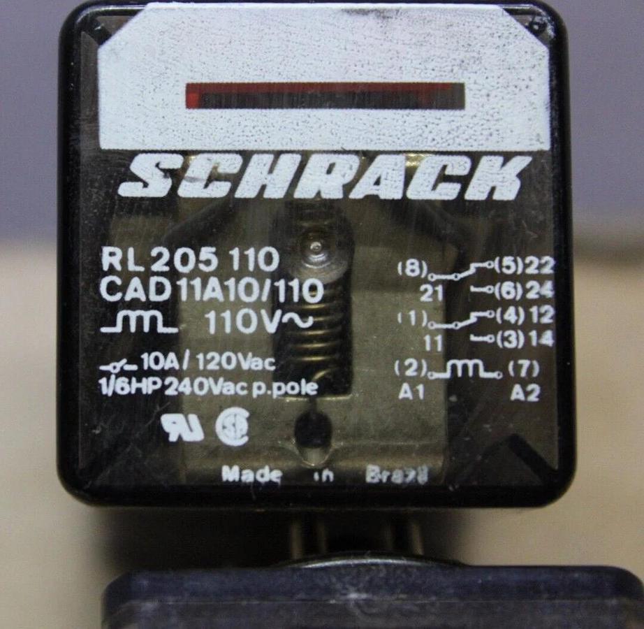 Used LOT OF 2 SCHRACK RELAY RL205110 CAD11A10/024 24 VDC 120/240 VAC 10 AMP