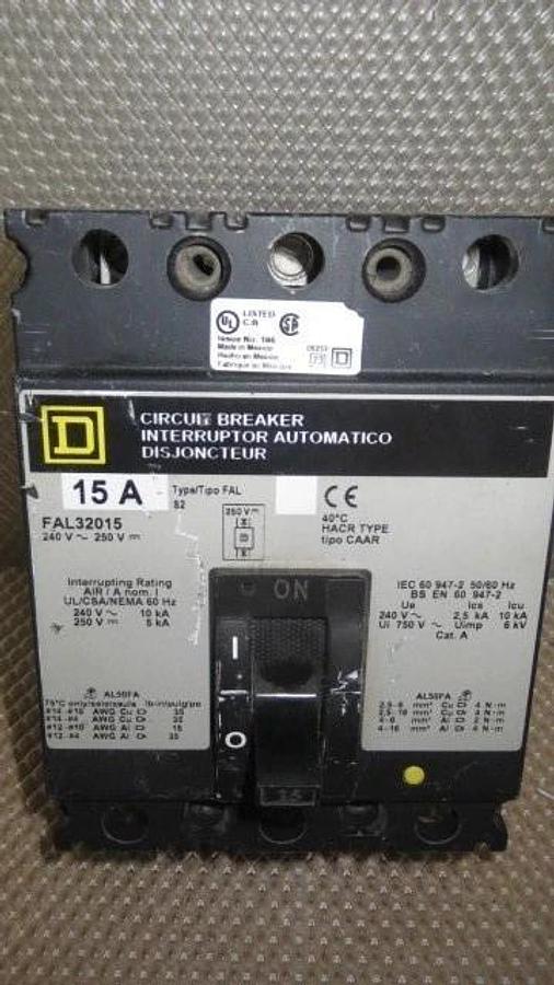 Used 15 AMP SQUARE D BREAKER 240 VAC 3 POLE MODEL FAL32015 **WARRANTY INCLUDED**