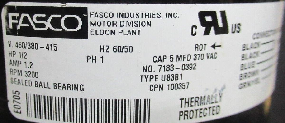 Used HARTELL PUMPS CONDENSATE PUMP A5-2LI-460 REV. G W/ FASCO MOTOR 7183-0392 460V