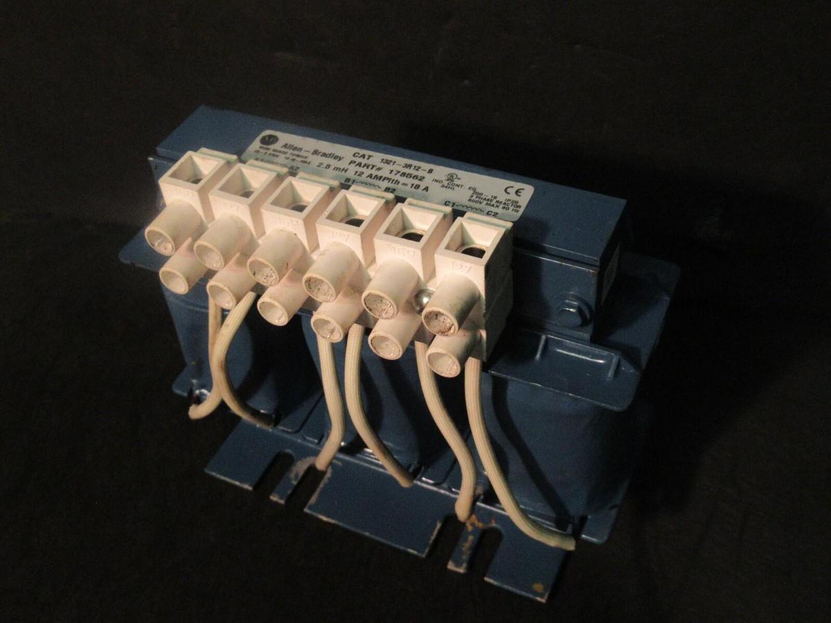 Used ALLEN BRADLEY 3 PH REACTOR CAT# 1321-3R12-B P/N: 178562 2.5 mH 12 AMP 600 V MAX