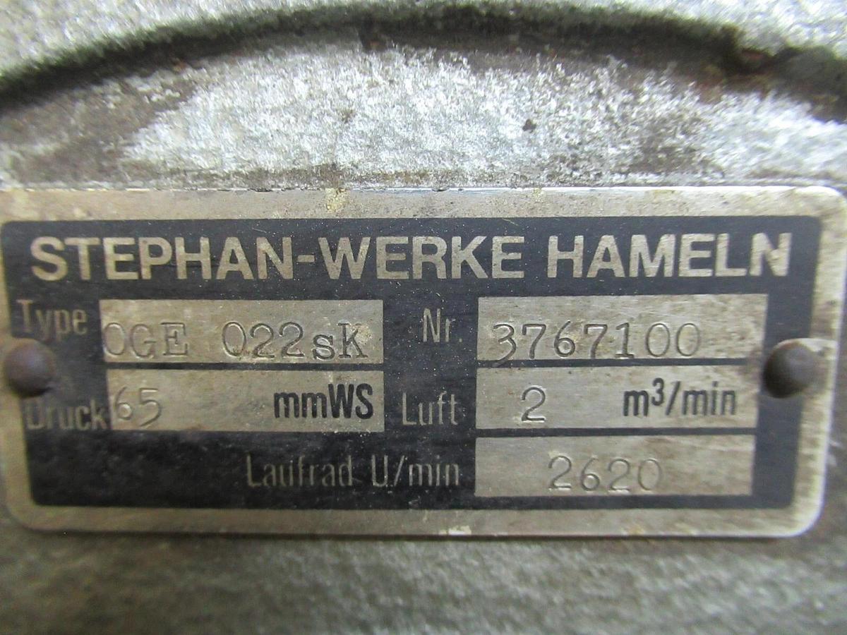 Used STEPHAN-WERKE-HAMELN FAN OGE-022SK 110 VOLT 3.3 AMP 0.18 KW 0.25 PS 2620 RPM