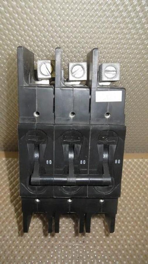 Used 80 AMP BREAKER AIRPAX BREAKER -- F.L. AMPS 80 -- 480 VAC -- 3 POLE