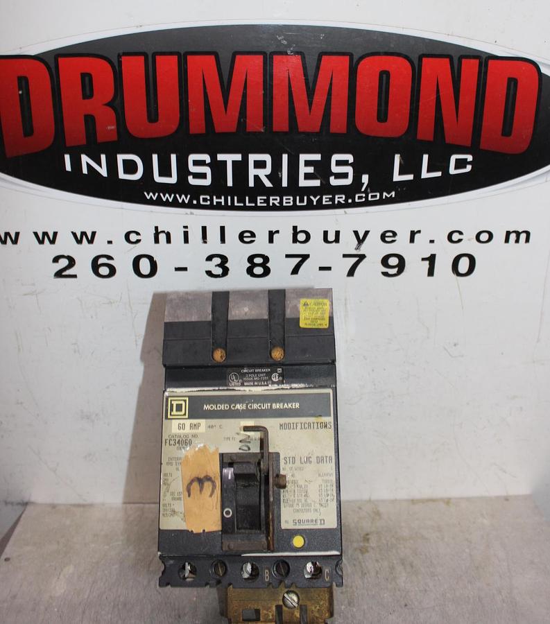 Used SQUARE D I-LINE CIRCUIT BREAKER FH36060 60 AMP 600 VOLT 3-POLE