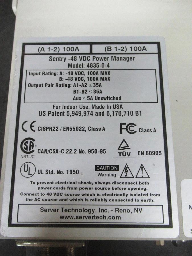 Used SERVER TECHNOLOGY SENTRY REMOTE POWER SAVER R-4835-0-4 48 VDC 100 AMP