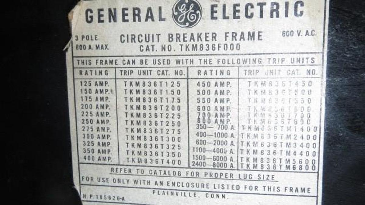 Used 800 AMP GE BREAKER 600 VOLT W/ 600 AMP SHUNT TRIP TKM836F000 **WARRANTY!**