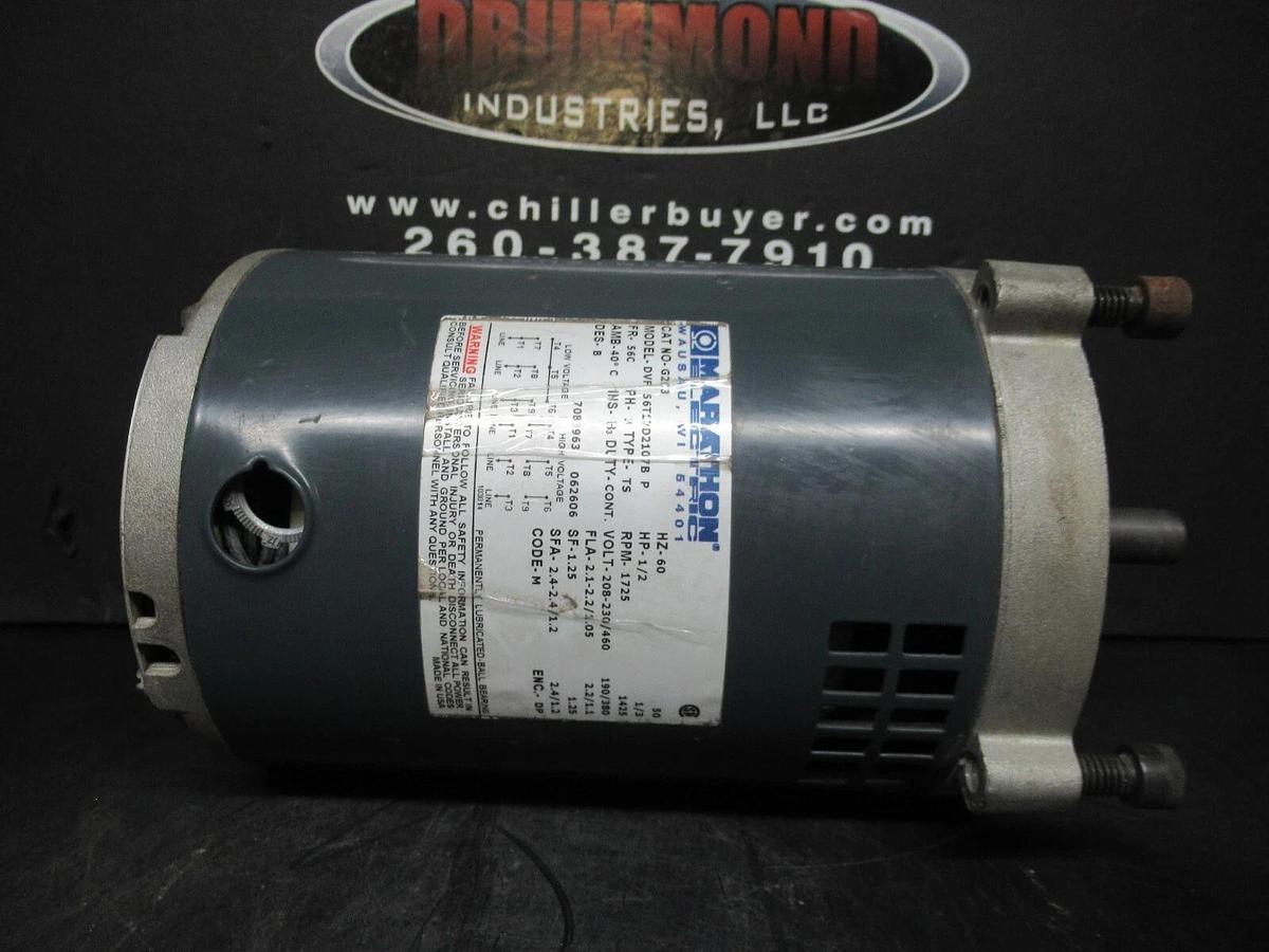 Used MARATHON MOTORS G2C3 DVF56T17D2107BP 3 PHASE 480 VOLT 2.2 AMP 0.5 AMP 1725 RPM