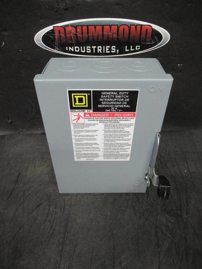 NEW SURPLUS SQUARE D SAFETY SWITCH DU321 30 AMP 240 VAC 7.5 HP 3-PHASE 3-POLE