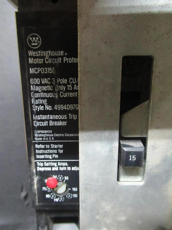 Used CUTLER HAMMER MOTOR STARTER CONTROL 12" W/ A10CN0 NEMA SIZE 1 15 AMP 600 VAC