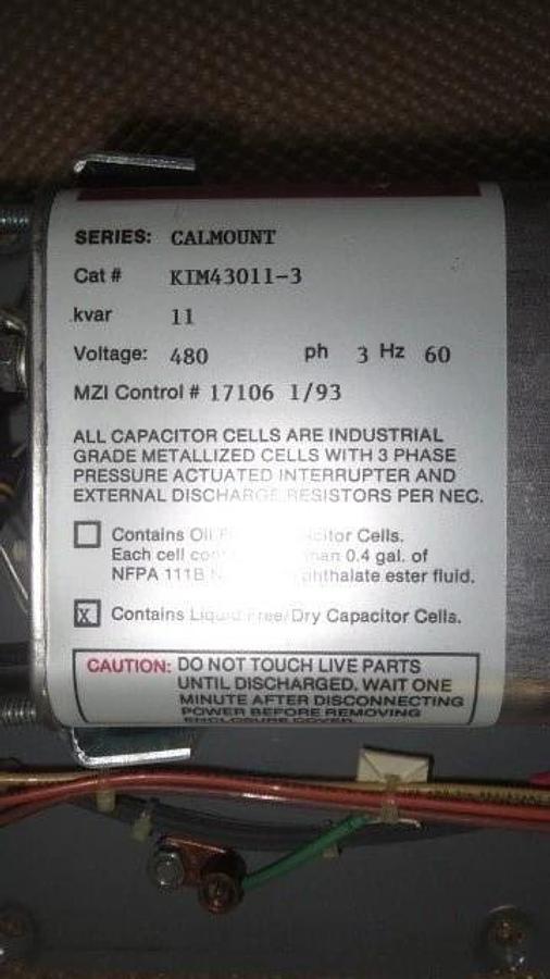 Used MYRON ZUCKER CALMOUNT CAPACITOR KIM43011-3 11 KVAR 480V 3 PHASE *WARRANTY*