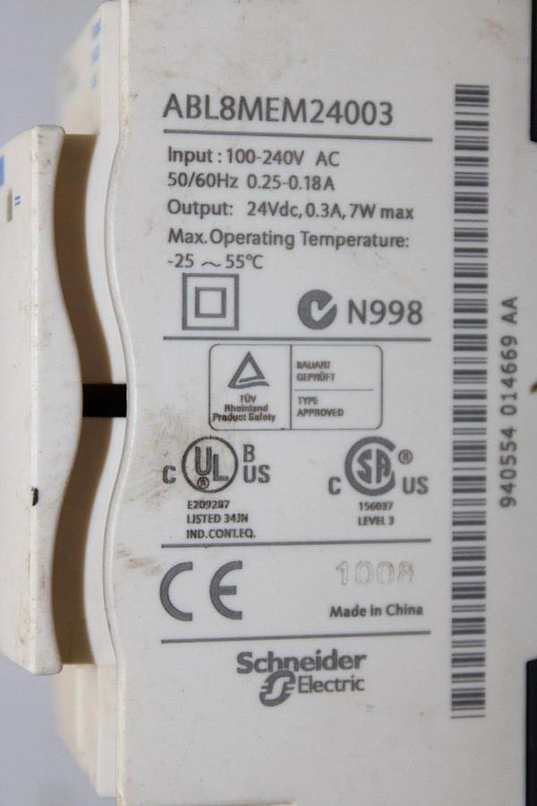 Used SCHNEIDER POWER SUPPLY BLOCK ABLMEM24003 INPUT: 240 VAC 0.25 AMP OUTPUT: 24 VDC