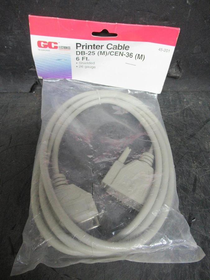 NEW IN BAG GC ELECTRONICS PRINTER CABLE DB-25 CEN-36 DUAL MALE SHIELDED 26 GAUGE
