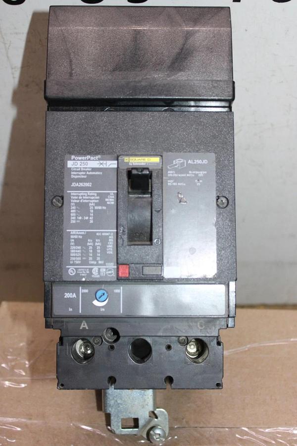 Used SQUARE D POWERPACT I-LINE CIRCUIT BREAKER JDA262002 200 AMP 2-POLE 600 VAC