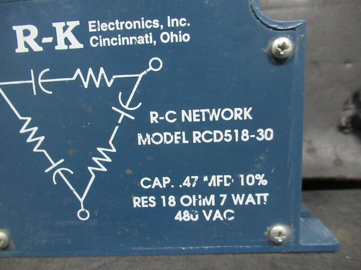 Used RK ELECTRONICS RC NETWORK RCD518-30 480 VAC 7 WATT 18 OHM **WARRANTY**