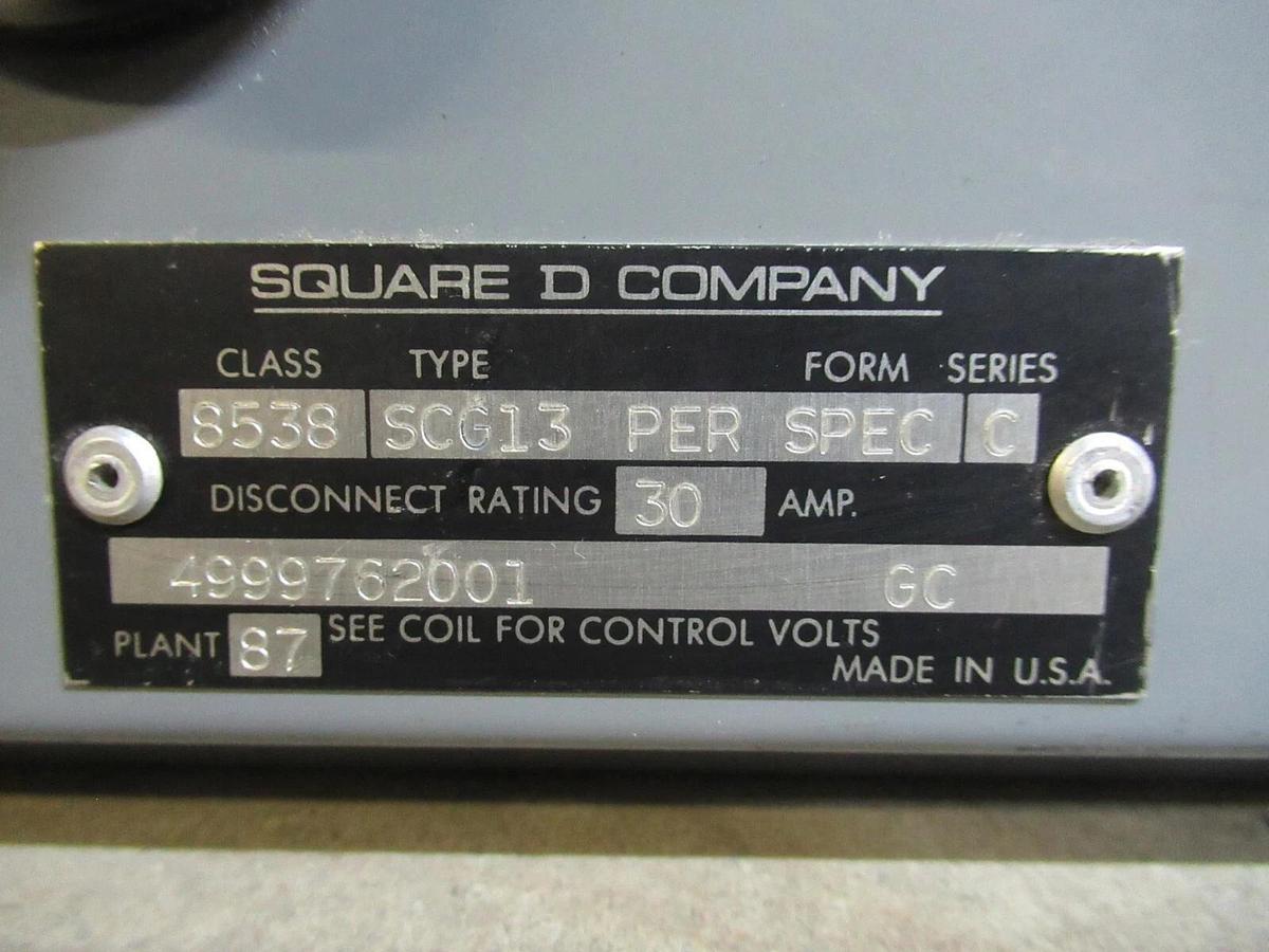 Used SQUARE D NEMA SIZE 1 COMBINATION COMBO BOX 8538SCG13 30 AMP 10 HP 600 VAC