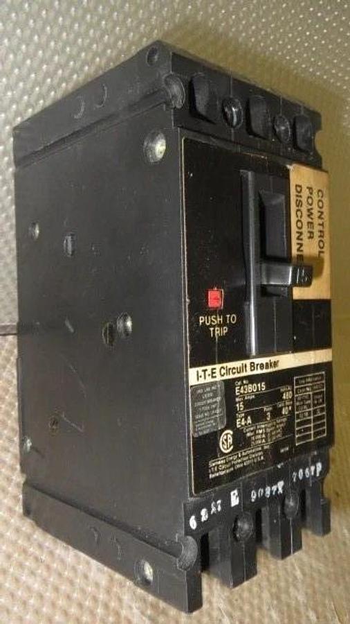 Used ITE SIEMENS BREAKER 15 AMP 480 VAC 3 POLE MODEL E43B015 **WARRANTY INCLUDED**