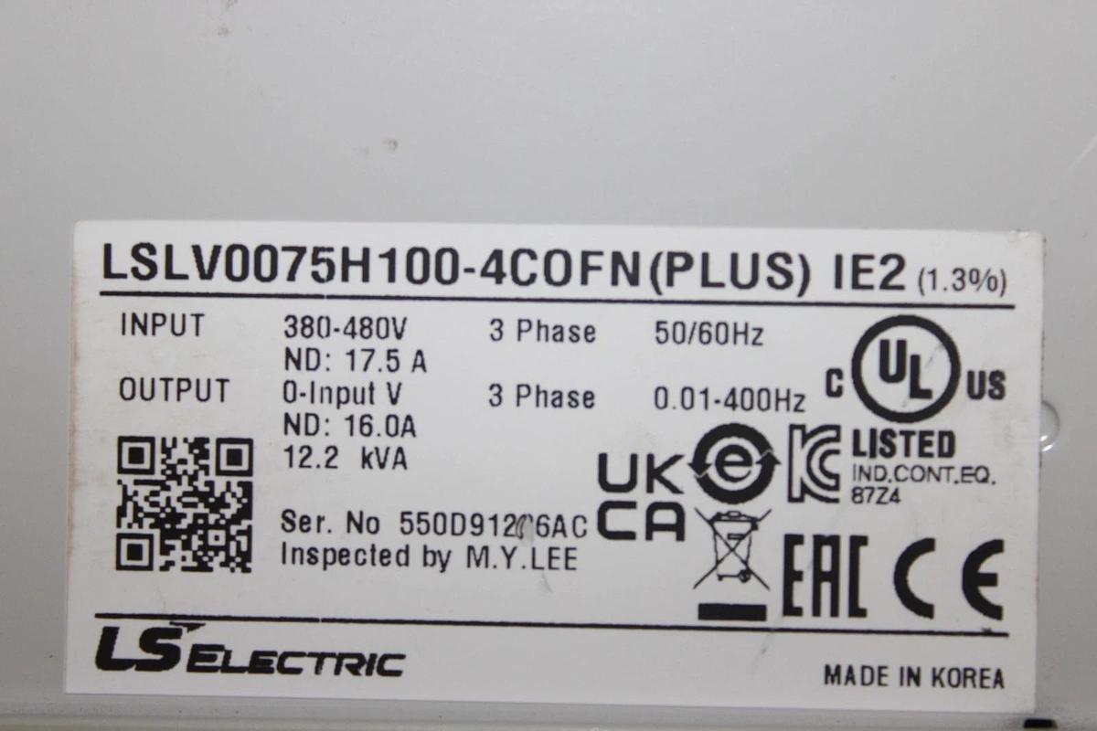 Used LS ELECTRIC VARIABLE SPEED DRIVE LSLV0075H100-4COFN(PLUS) 480V 17.5A 3-PHASE