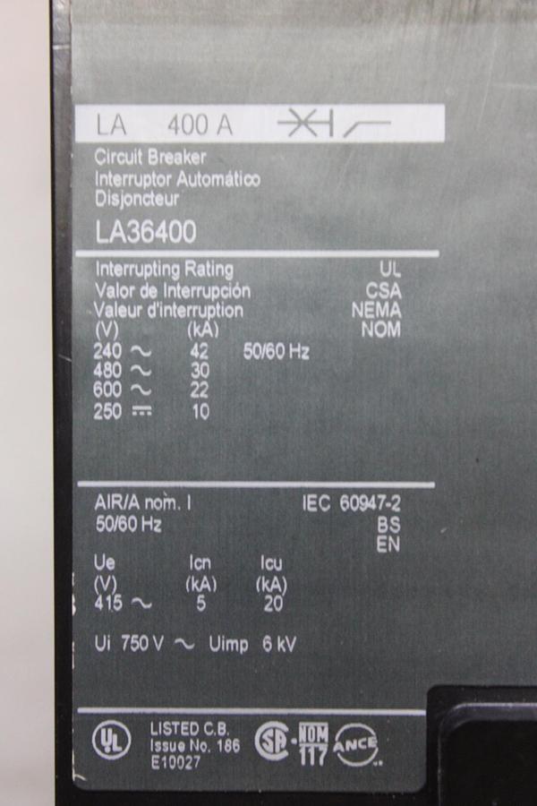 Used SQUARE D I-LINE CIRCUIT BREAKER HDA36060 60 AMP 600 VAC 3-POLE