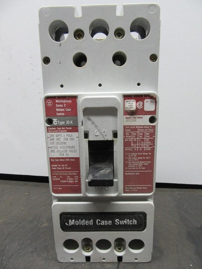 Used CUTLER-HAMMER CIRCUIT BREAKER JD3250K 250 AMP 3-POLE 600 VAC JD-K **WARRANTY**