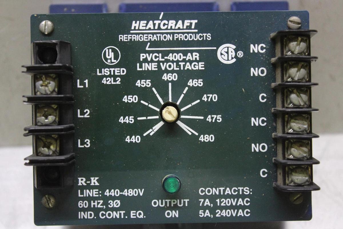 Used R-K HEATCRAFT REFRIDGERATION ADJUSTABLE RELAY PVCL-400-AR 480 VAC 3-PHASE