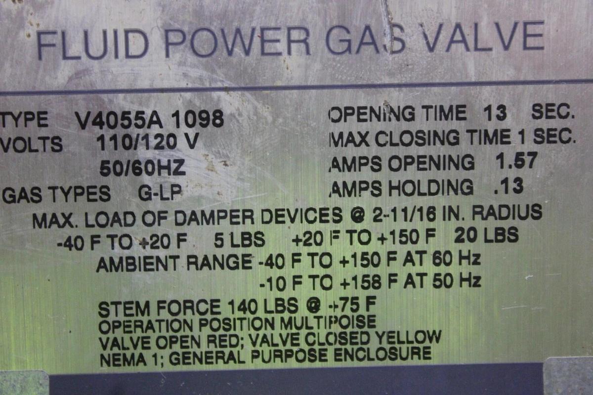 Used HONEYWELL ACTUATOR FLUID POWER GAS VALVE V4055-1098 110/120 VOLT 1.57 AMP