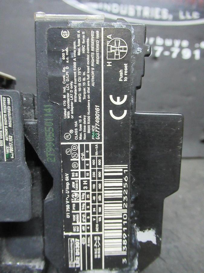 Used TELEMECANIQUE STARTER LC1D1206 W/ OVERLOAD RELAY LR2-D1307 **WARRANTY INCLUDED**