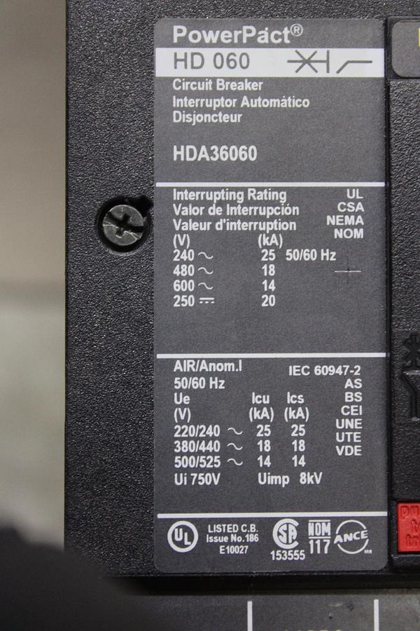 Used SQUARE D I-LINE CIRCUIT BREAKER FA34060 60 AMP 480 VOLT 3-POLE