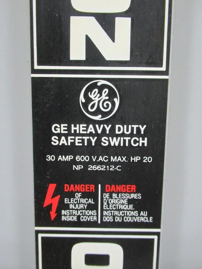 Used GE TYPE 1 ENCLOSED SAFETY SWITCH TH3361 MODEL: 7 30 AMP 600 VAC 20 HP *WARRANTY*