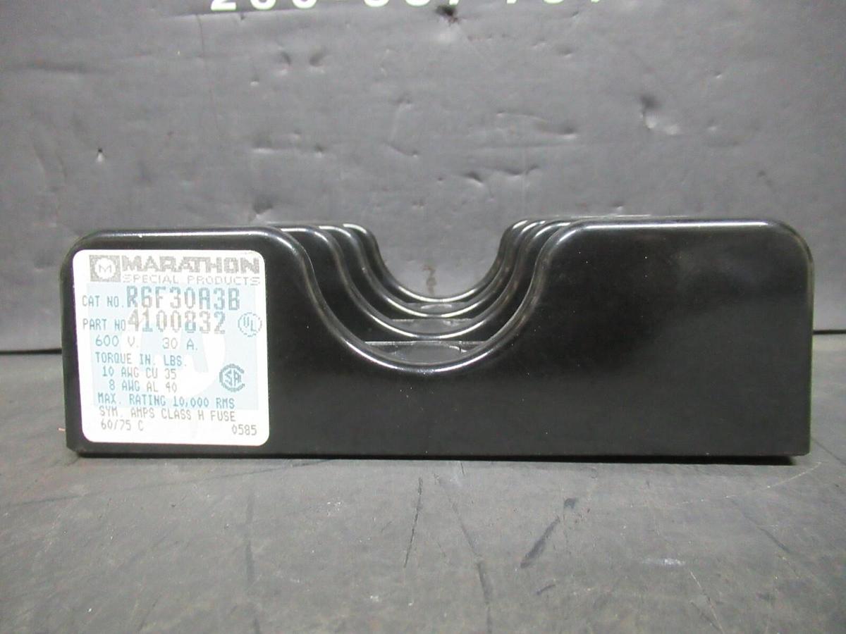 Used (LOT OF 3) MARATHON TRIPLE FUSE HOLDER R6F30A3B / 4100832 3-POLE 600 VOLT 30 AMP