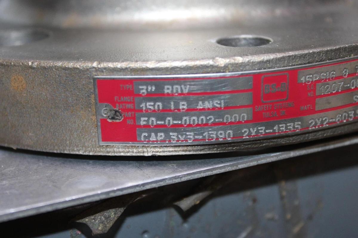 Used 3" BS&B TRANE RDV F0-0-0002-000 150 LB ANSI PRESSURE RELIEF VALVE 15 PSIG @ 72°F